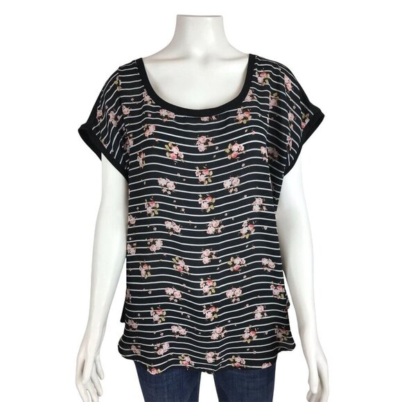 Torrid Floral Stripe Dolman Top 0 Large 12 Short Sleeve Shirt - Picture 1 of 6